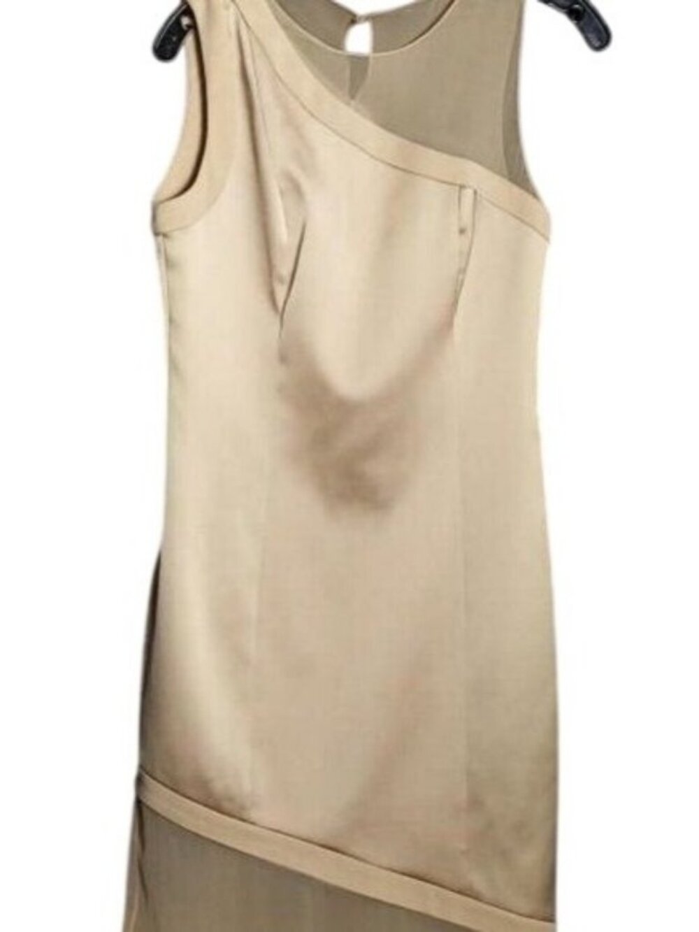 Sally LAPOINTE Vintage Champagne Silk sheath asymmetrical sheer mesh dress